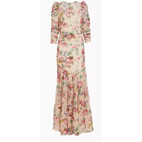 NWT $486 STUNNING byTIMO RUCHED CHIFFON MAXI DRESS IN FLORA PINK US SIZE 6 - Picture 2 of 8